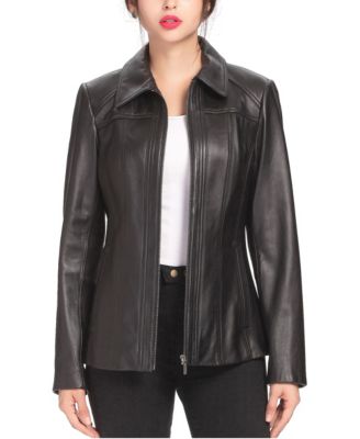Women's Ellen Stitched Zip-Front Leather Jacket