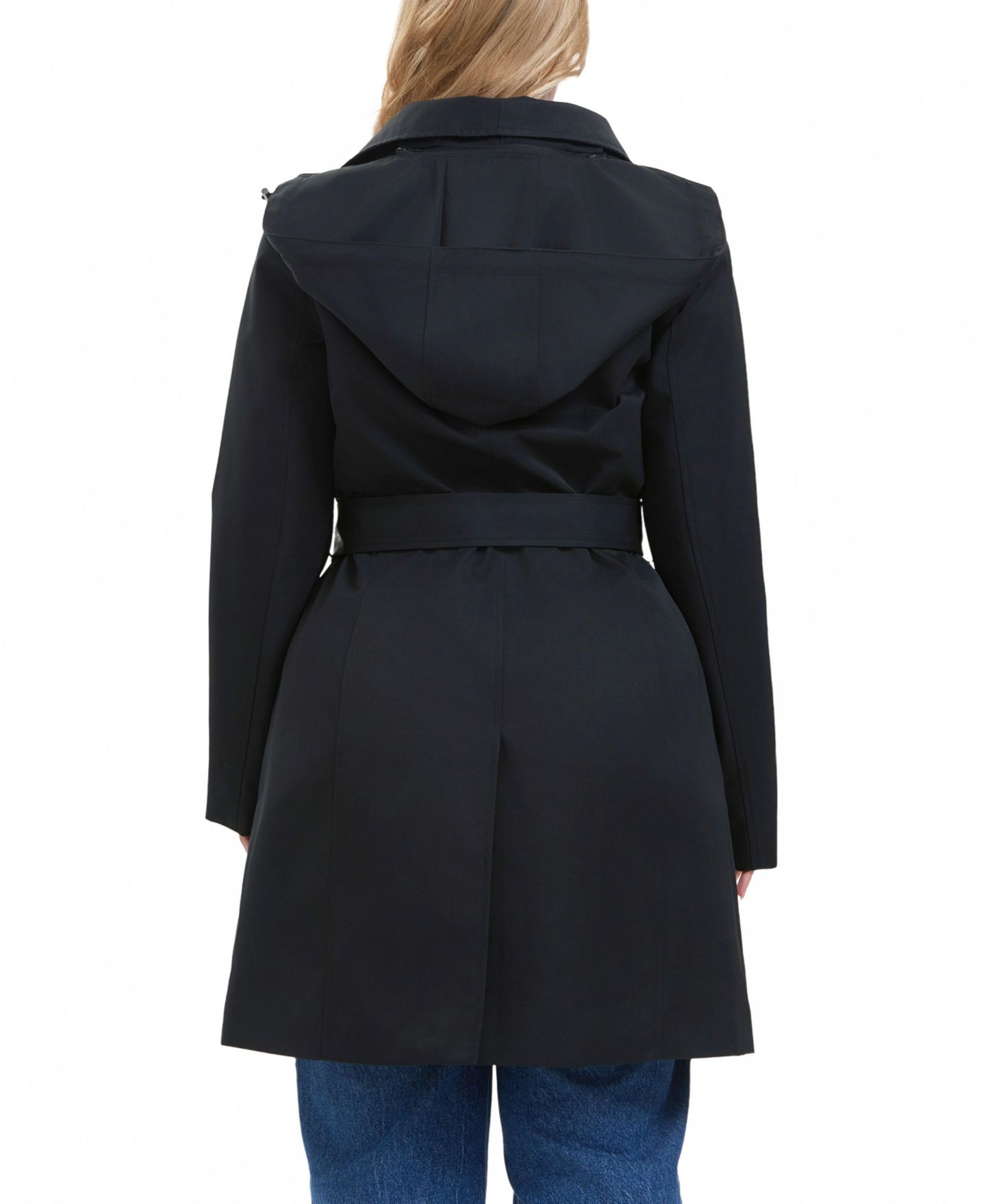 Женское пальто BGSD Plus Size Anya Hooded Water-Resistant Trench, цвет: Чёрный — фото 3