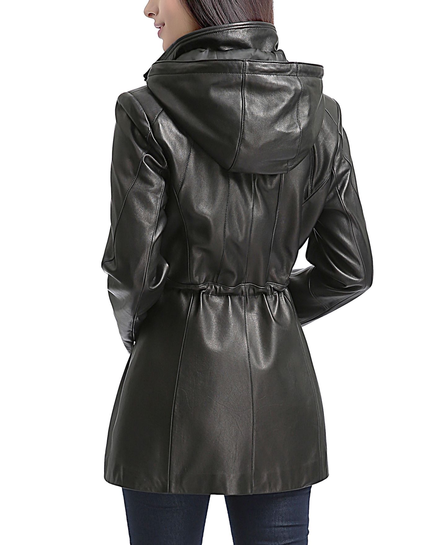 Женская куртка BGSD Natalie Hooded Drawstring-Waist Leather, цвет: Чёрный — фото 3