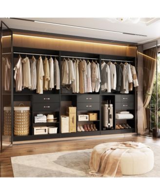 Closet Organizer Set of 3 with 6-Drawers, Wooden Closet System Set