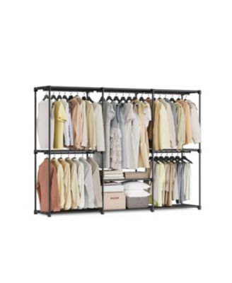 Fabric Portable Closet Organizer with Hanging Rods and Storage Shelves for Home