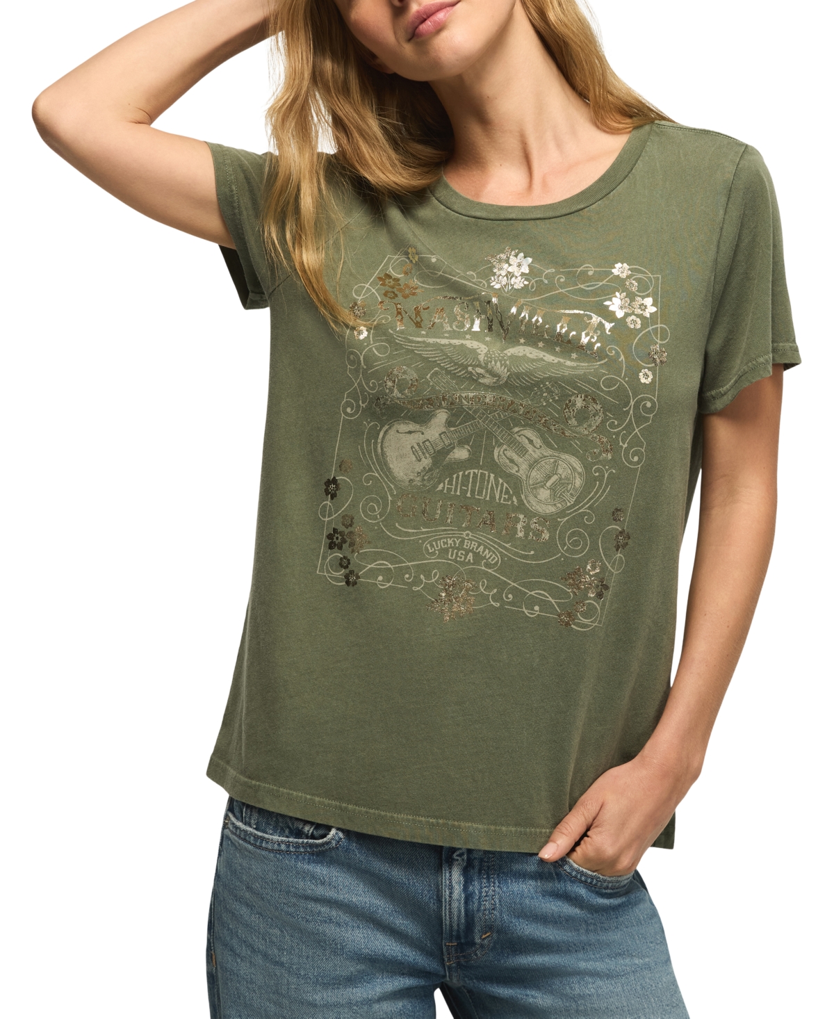 Lucky Brand Women's Nashville Guitars Retro Graphic T-Shirt