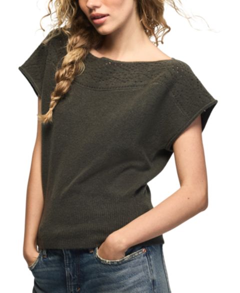 Женский свитер Lucky Brand Pointelle Boat Neck Short-Sleeve, цвет: Зелёный