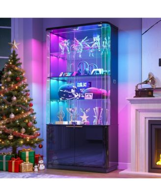 6-Tier Glass Display Cabinet with Lock and RGB Lights