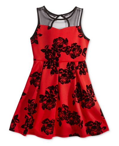 Crystal Doll Illusion Flocked Fit & Flare Dress, Girls (7-16)
