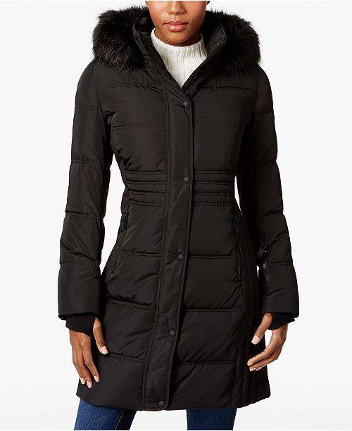 Calvin Klein Water-Resistant Faux-Fur-Trim Puffer Coat - Coats - Women ...