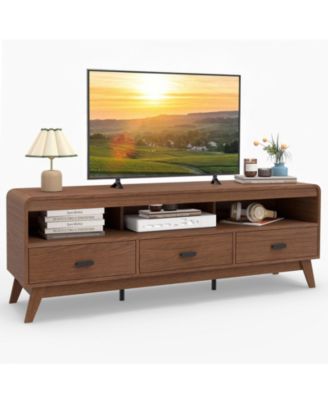 Mid Century Modern TV Stand for TVs up to 70" with 3 Storage Drawers and Open Shelves