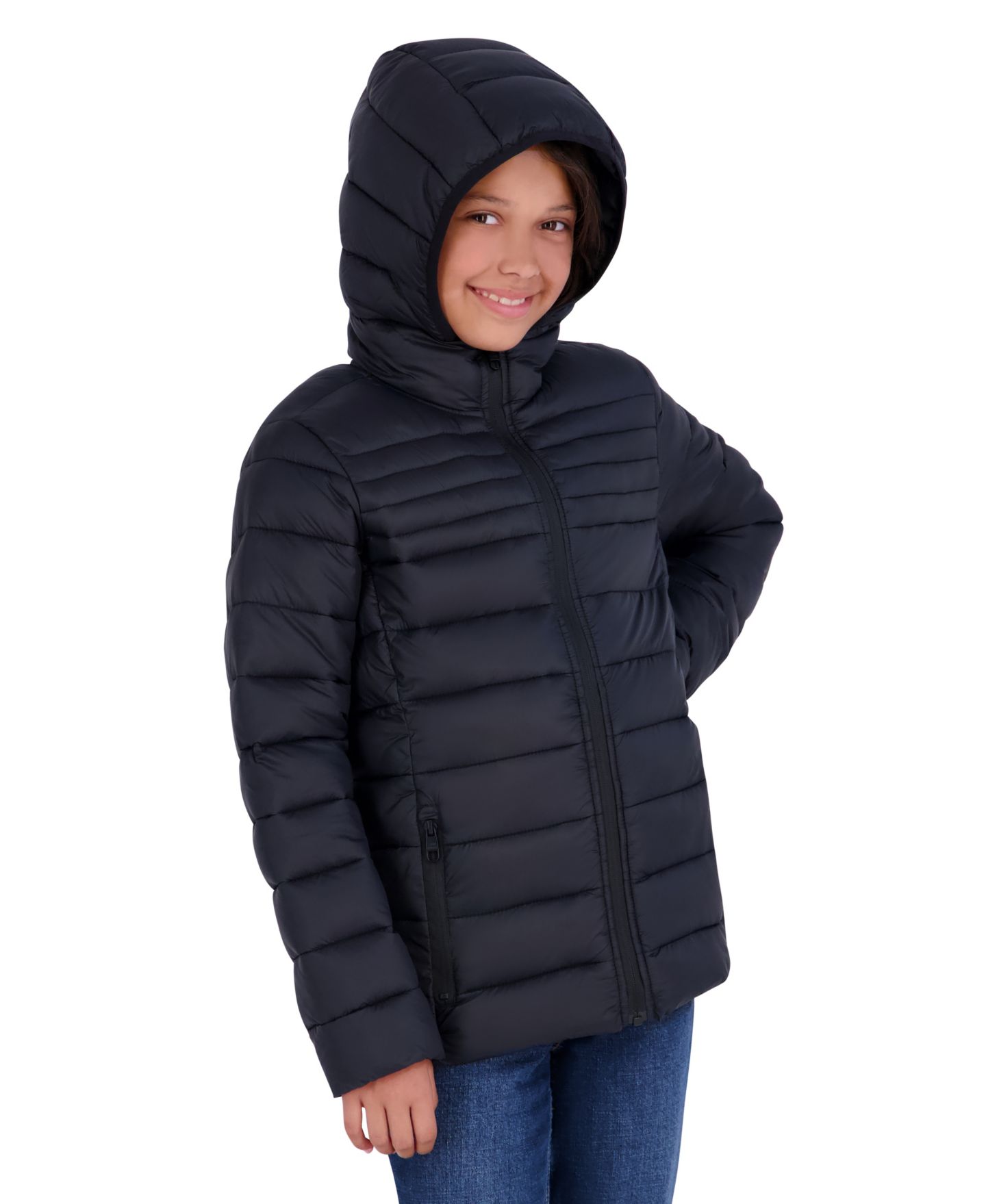 Куртка Steve Madden Lightweight Hooded Packable Jacket для девочек, цвет: Чёрный — фото 6