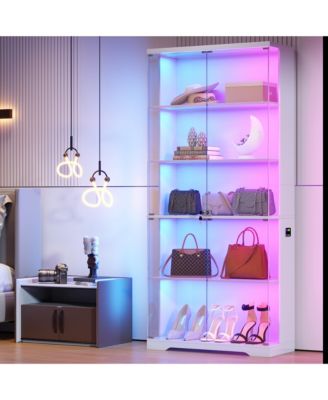 Glass Display Cabinet with Doors and RGB LED Lights