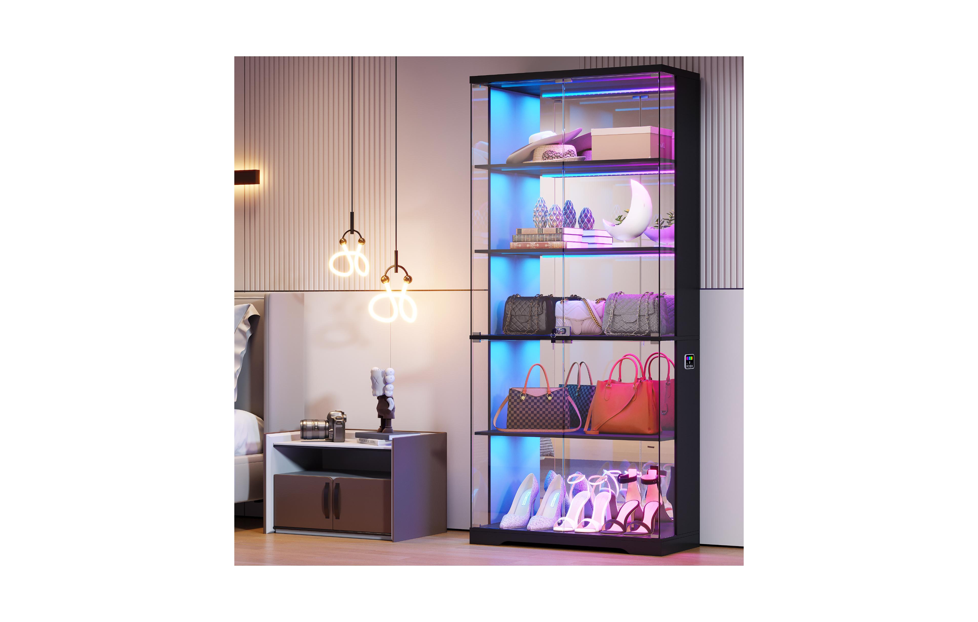 Vlsrka Glass Display Cabinet with Doors and Rgb Led Lights