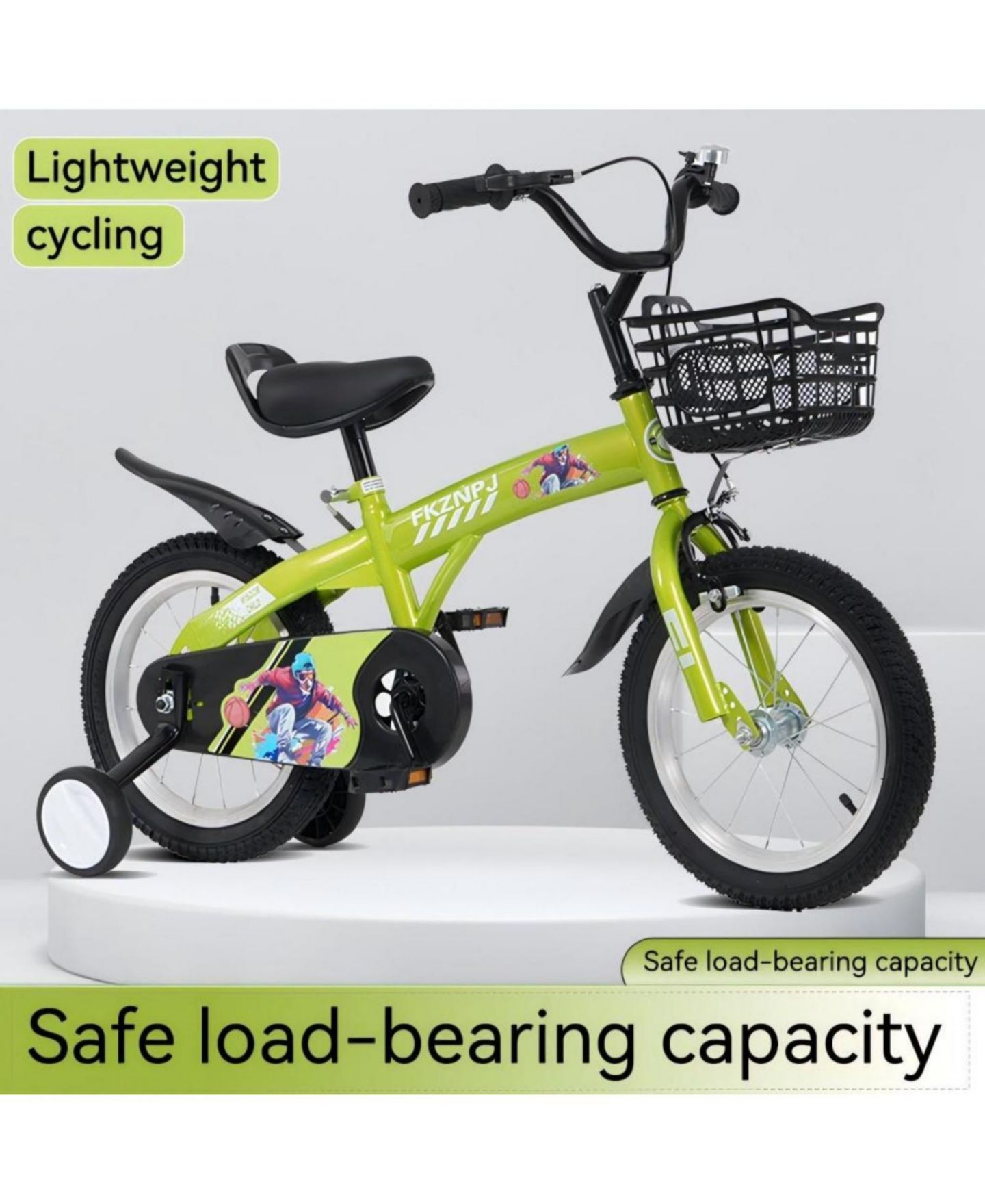 Детская игрушка ECHTPeak 18-Inch Steel-Frame Kids' Bike with Training Wheels and Storage Basket, 5–10 лет, цвет: Зелёный — фото 4