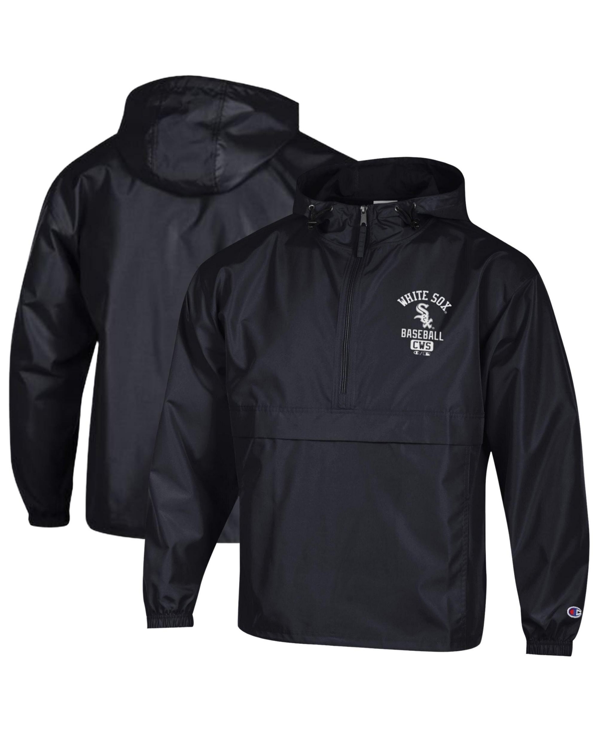 Champion Men's Black Chicago White Sox Packable Windbreaker Half-Zip Hoodie - Black
