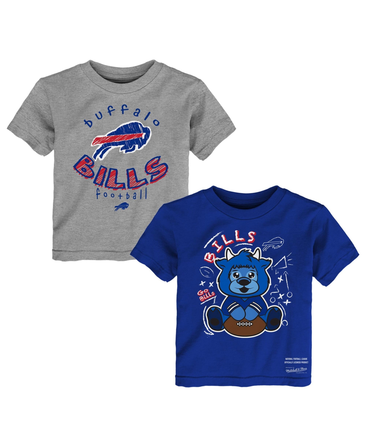 Mitchell & Ness Babies' Toddler Royal/gray Buffalo Bills Two-pack Sketched Up T-shirt Set In Multi