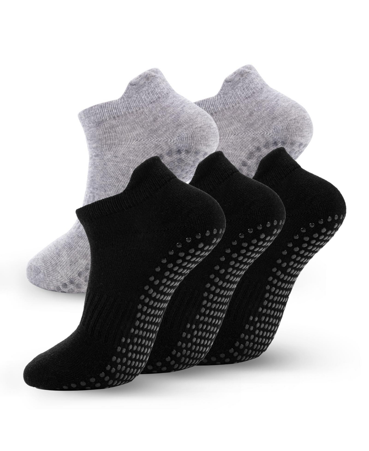 Sportneer 5 Pairs Non Slip Grip Pilates Yoga Barre Socks For Women - A - 3 black 2 gray
