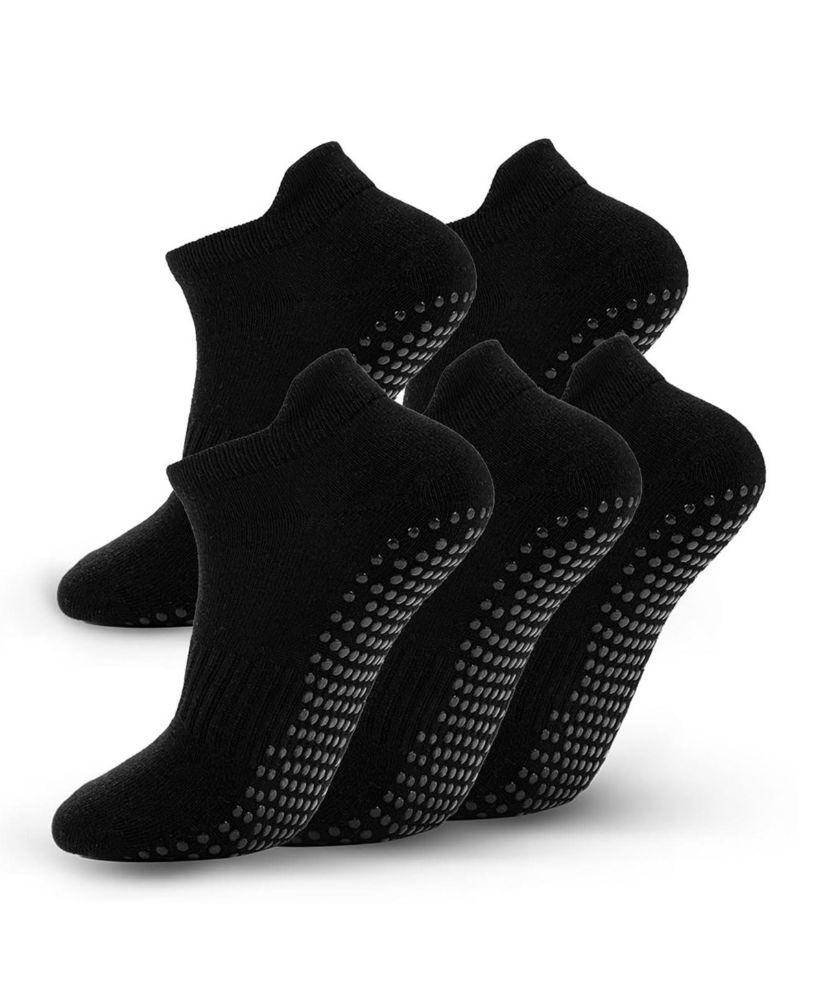 Sportneer 5 Pairs Non Slip Grip Pilates Yoga Barre Socks For Women - A - 5 pairs black