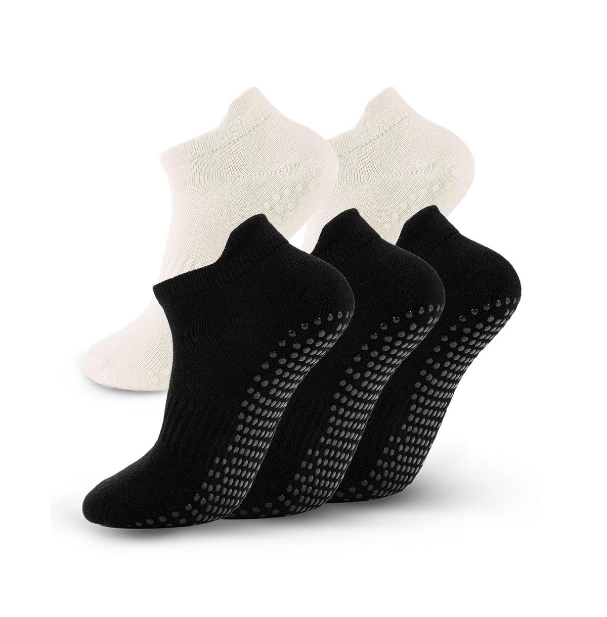 Sportneer 5 Pairs Non Slip Grip Pilates Yoga Barre Socks For Women - A- 3 black 2 white