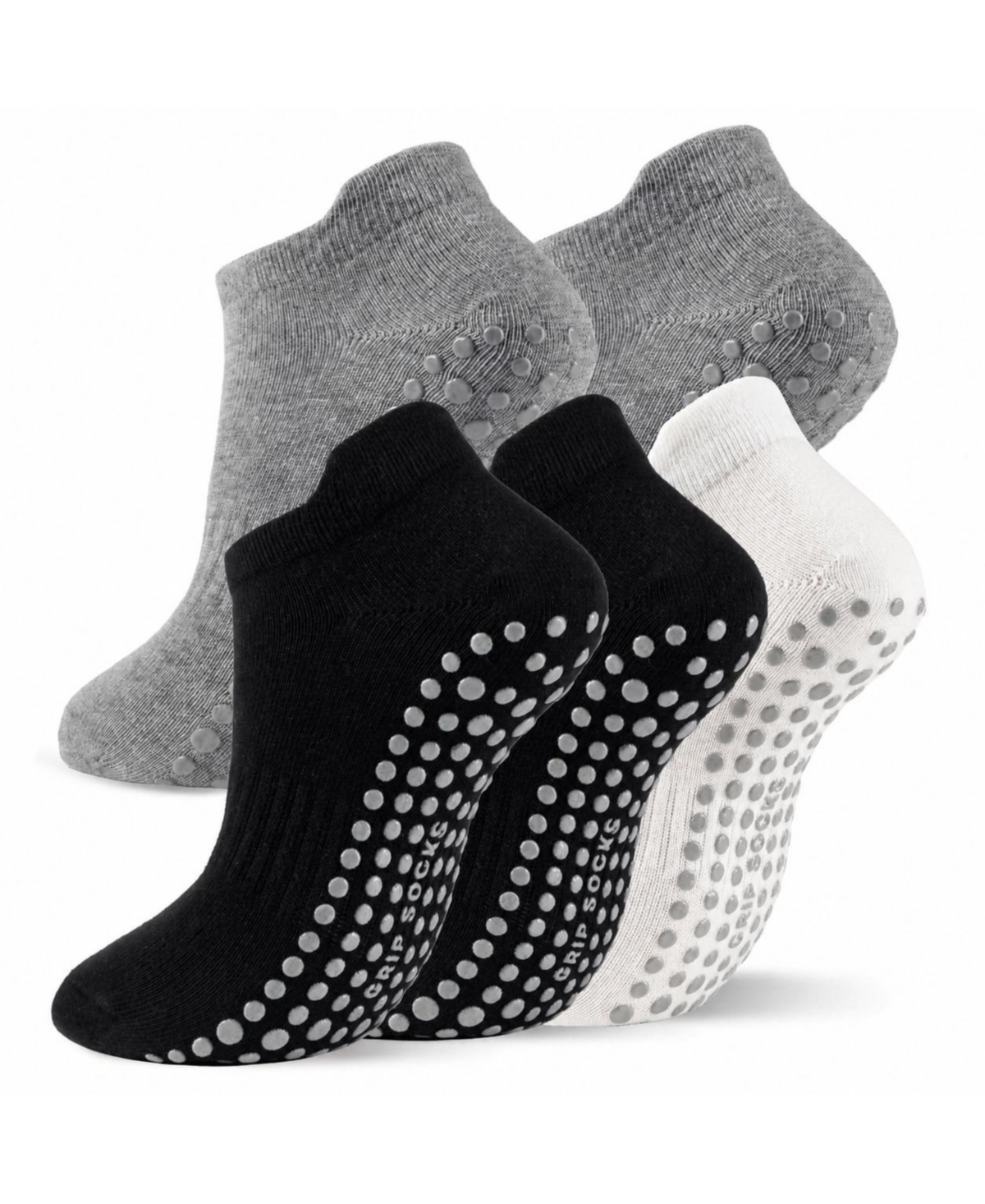 Sportneer 5 Pairs Non Slip Grip Pilates Yoga Barre Socks For Women - B - 1 white 2 black 2 gray