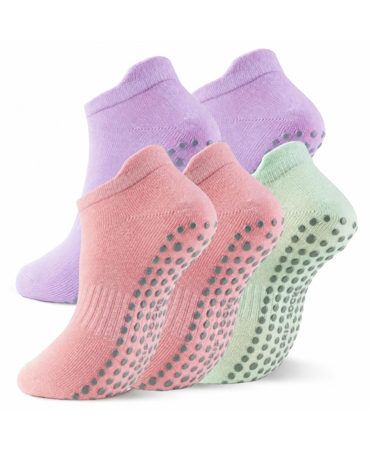 Sportneer 5 Pairs Non Slip Grip Pilates Yoga Barre Socks For Women - B - 2 purple 2 pink 1 green