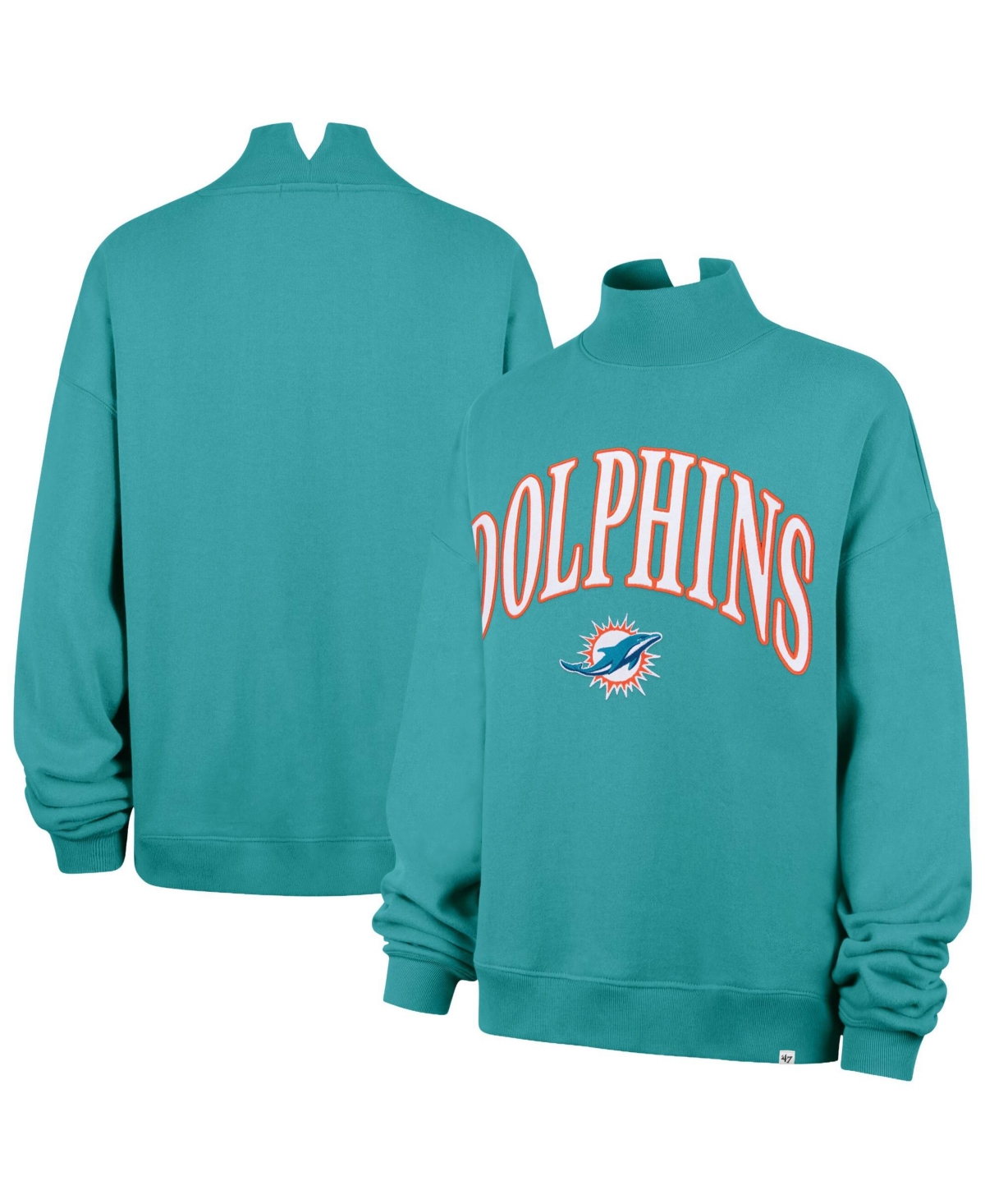 '47 Brand Women's Aqua Miami Dolphins Oversized Vantage Mock Neck Sweatshirt