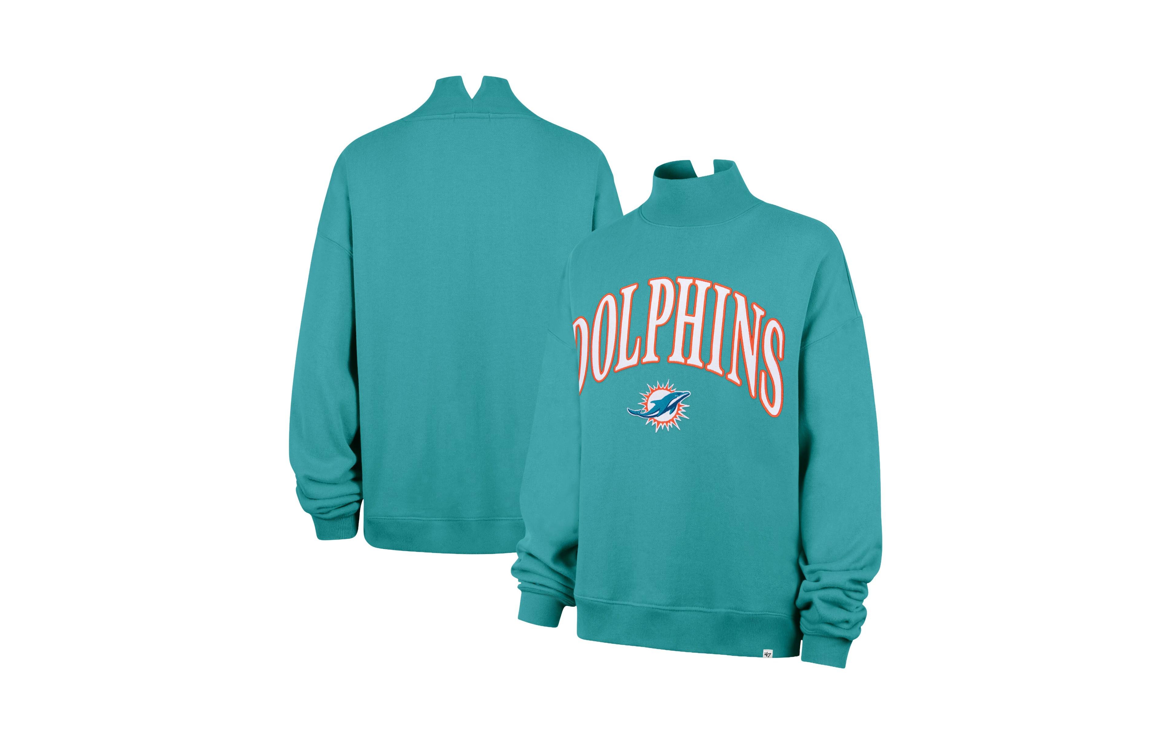 '47 Brand Women's Aqua Miami Dolphins Oversized Vantage Mock Neck Sweatshirt