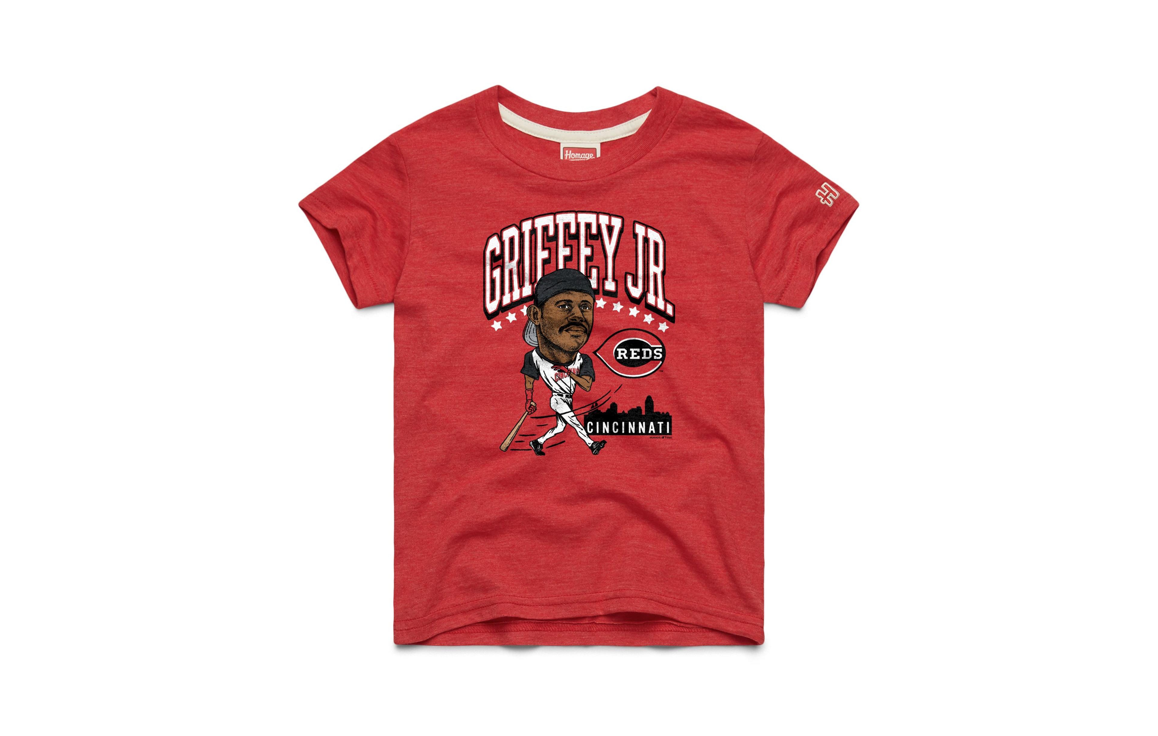 Big Boys and Girls Homage Ken Griffey Jr. Red Cincinnati Reds Cooperstown Collection Player Graphic Tri-Blend T-Shirt