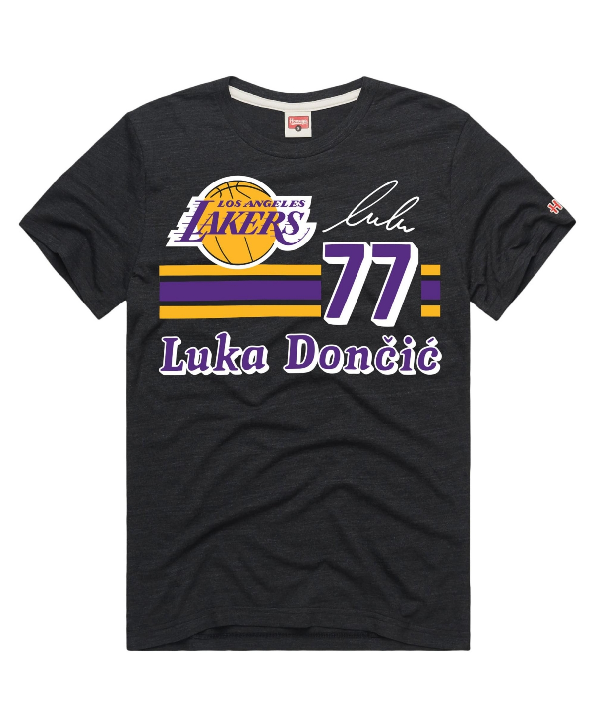 Men's and Women's Homage Luka Doncic Charcoal Los Angeles Lakers Jersey Remix Tri-Blend T-Shirt - Charcoal