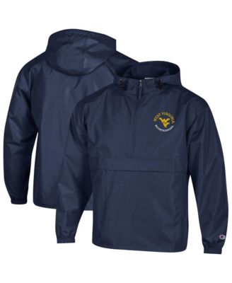 Men's  Navy West Virginia Mountaineers Packable Hooded Windbreaker Half-Zip Jacket