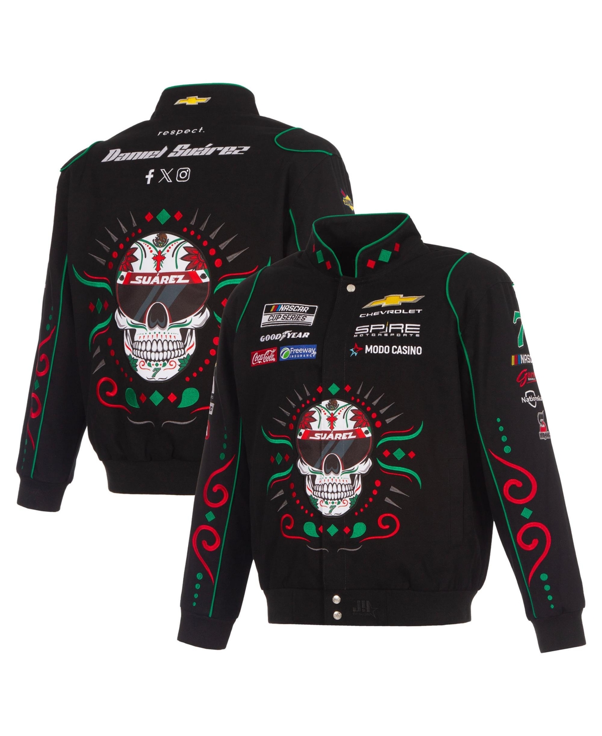 Jh Design Men's Black Daniel Suarez 2026 Sugar Skull Full-Snap Twill Racing Jacket - Black