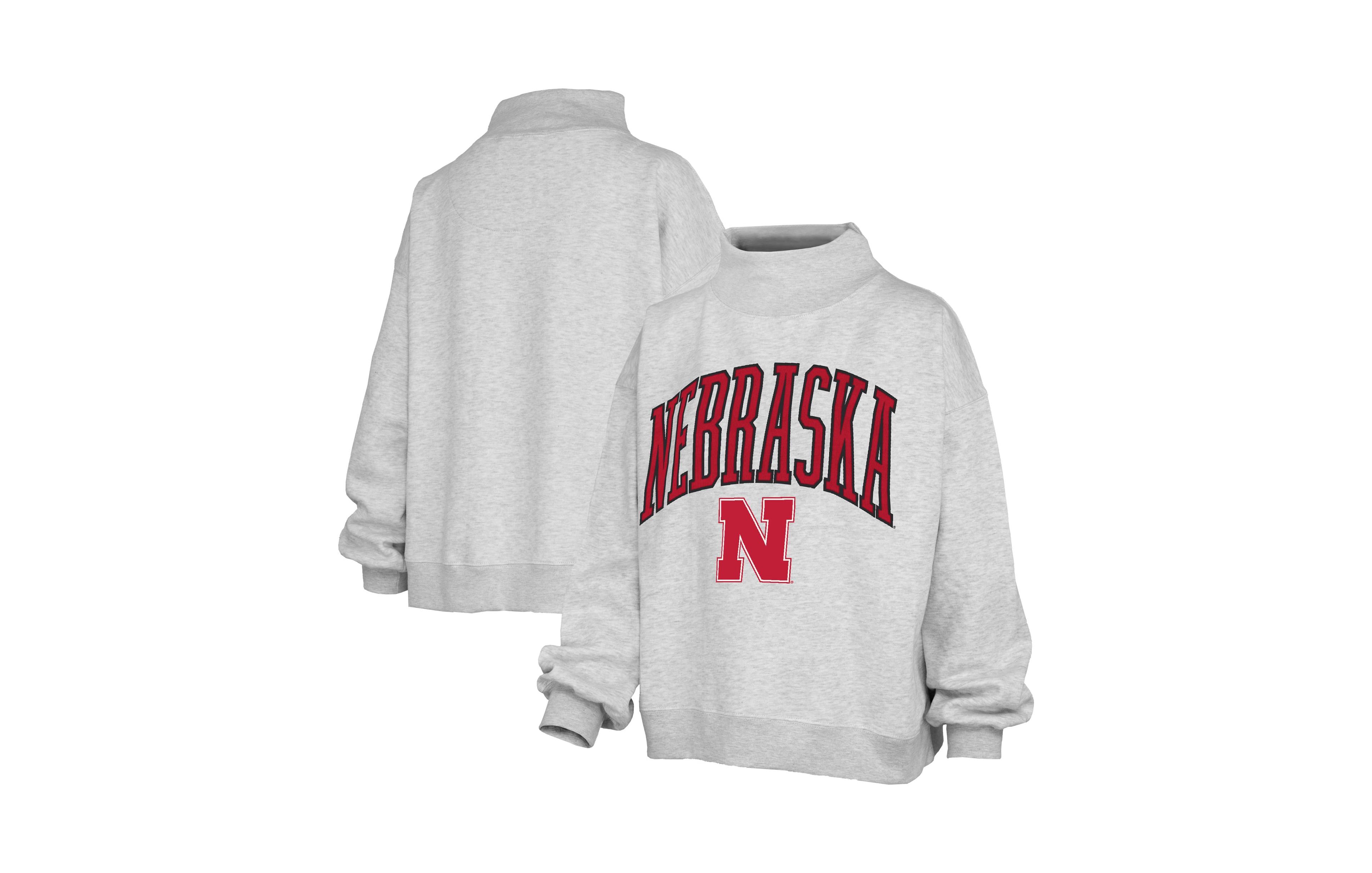 Pressbox Women's Gray Nebraska Huskers Nelson Texture Lingo Mock Neck Fleece Sweatshirt
