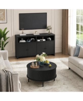 55" TV Stand with 4 Doors and Adjustable Shelves and Round Lift-Top Coffee Table - Hidden Storage, Water-Resistant, Living Room Set