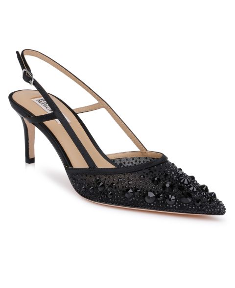 Женские туфли Badgley Mischka Reem Pointed Toe Stone-Embellished, цвет: Чёрный атласный