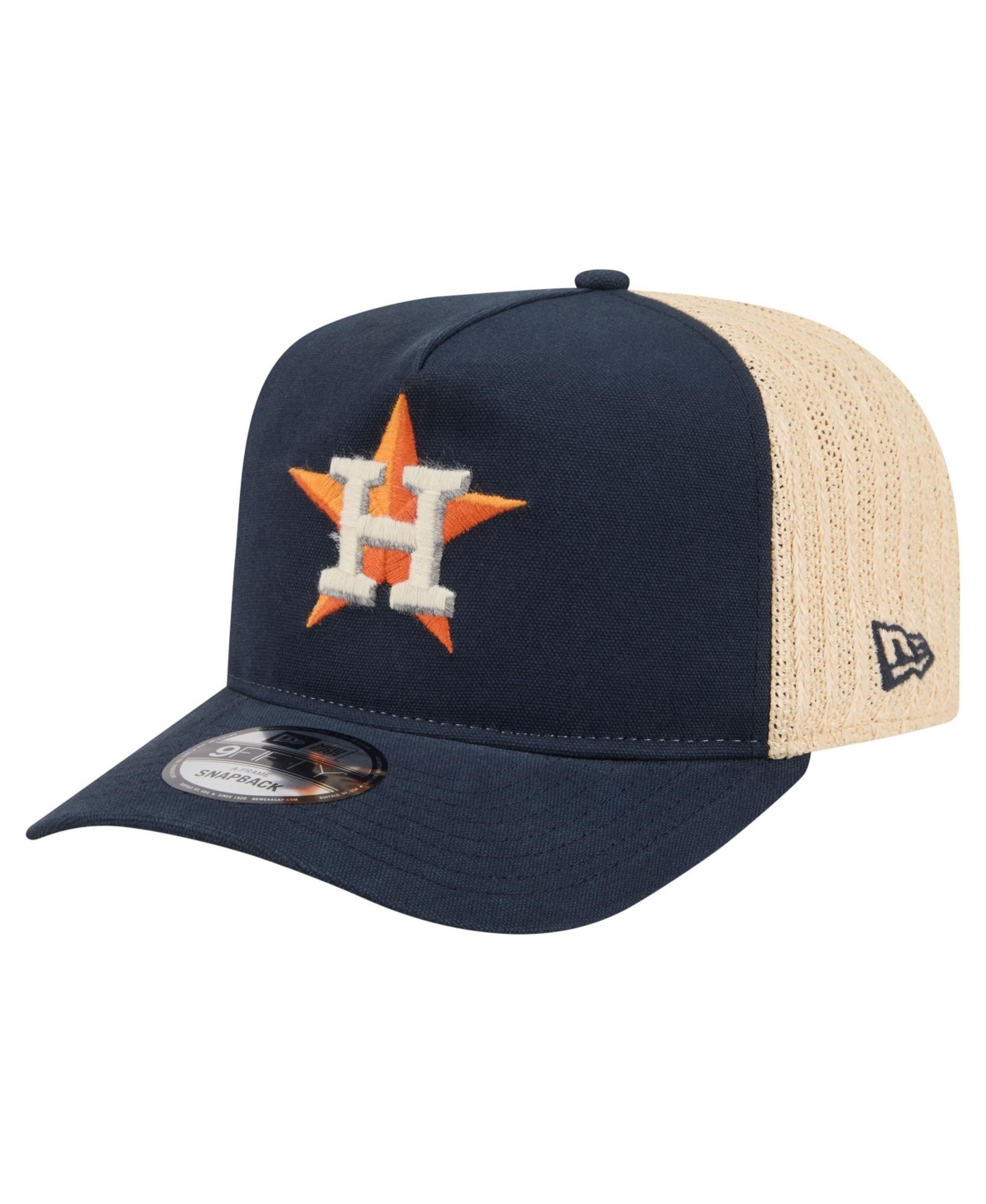 New Era Men's Navy/Natural Houston Astros Grained 9FIFTY A-Frame Trucker Adjustable Hat - Navy, Natural