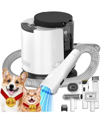 Pet Grooming Vacuum Kit with Grooming Brush, Deshedding Tool, Electric Clipper and Flexible Hose for Dogs and Cats