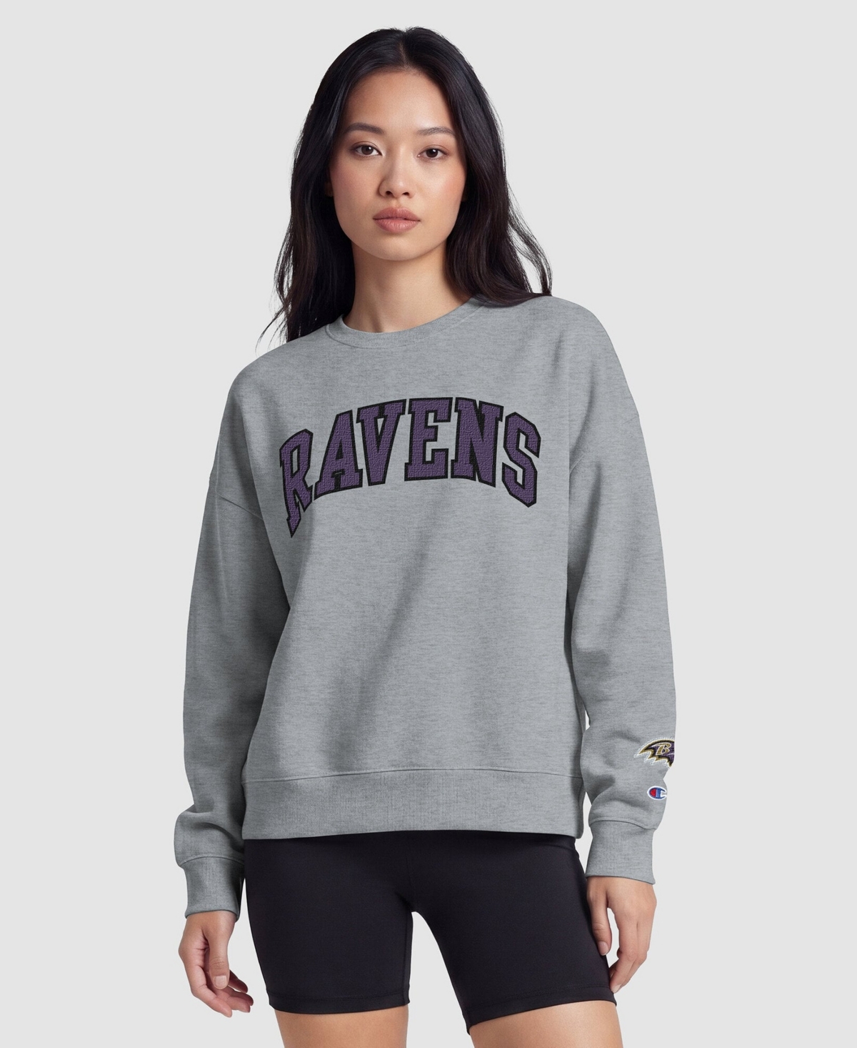 Champion Baltimore Ravens  Women's Contrast Lined Sweatshirt In Heather Gray,navy