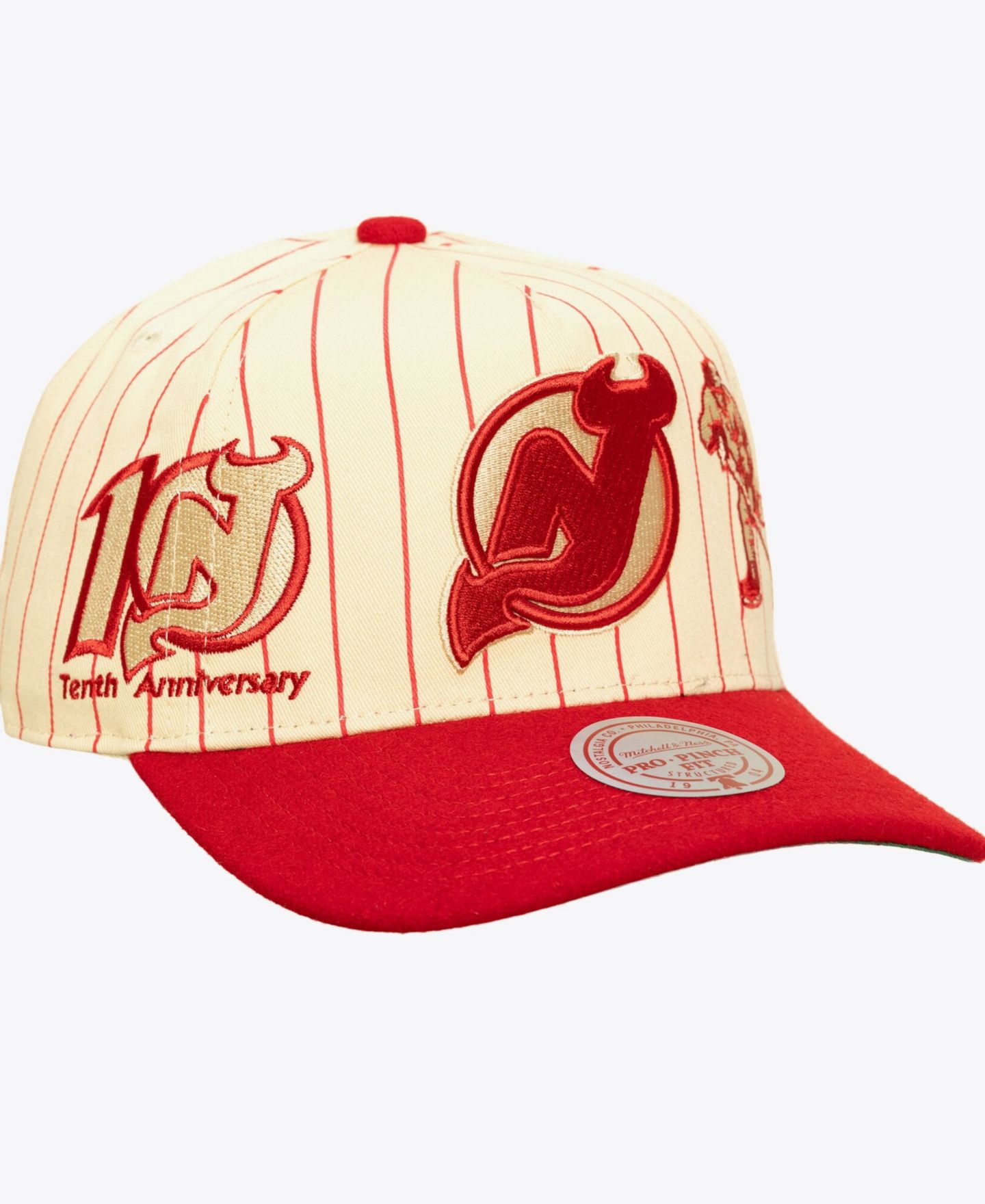 Мужские головные уборы Mitchell & Ness Cream New Jersey Devils Retro Roots Vintage Stripe Pro Snapback Hat — фото 5
