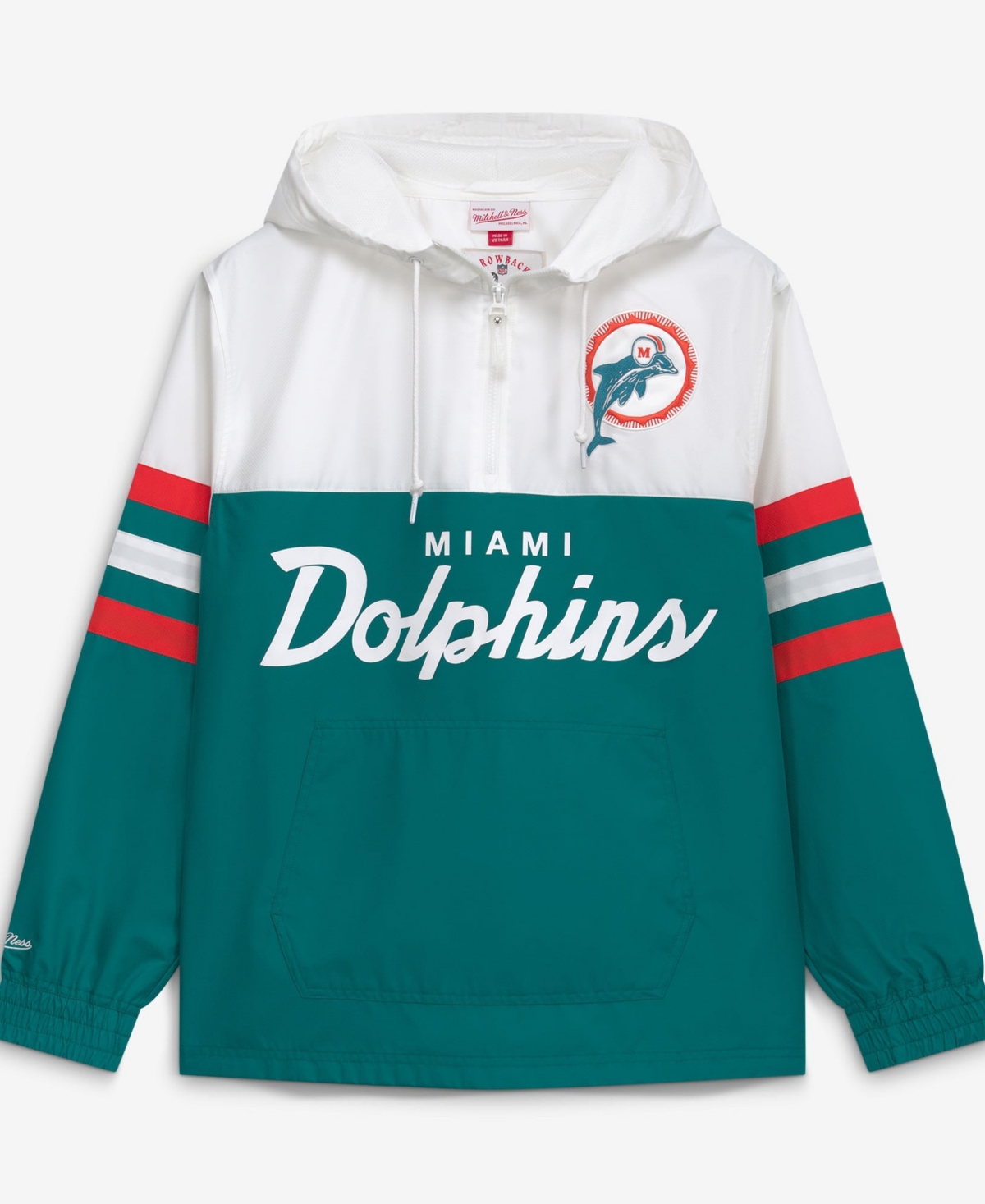 Men's Mitchell & Ness Aqua Miami Dolphins Head Coach Anorak Quarter-Zip Windbreaker Jacket - Royal