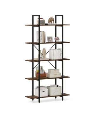 5-Tier 62 in Tall Vintage Industrial Bookcase with Open Storage Shelves