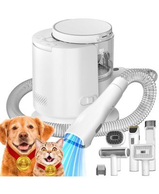 Pet Grooming Vacuum Kit with Grooming Brush, Deshedding Tool, Electric Clipper and Flexible Hose for Dogs and Cats