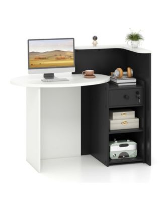 Front Reception Office Desk with Open Shelf and Drawer