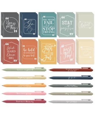 200 Motivational Pens and Notebooks Bulk Retro Positive Quote Stationery Set