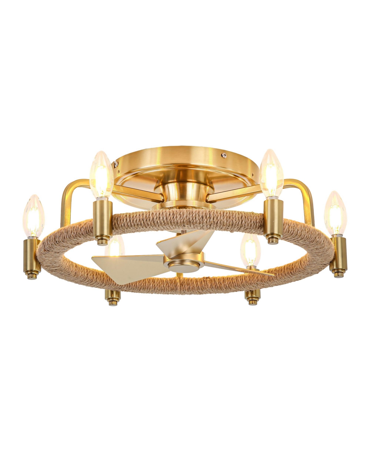 Parrot Uncle 20.4" Farmhouse Gold Hemp Rope Chandelier Low Profile Caged Ceiling Fan with Light