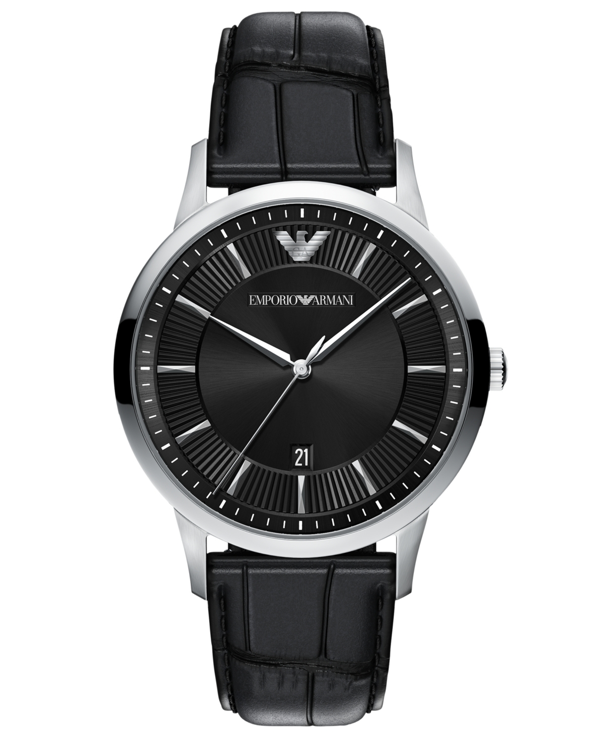 Emporio Armani Men's Quartz Three-Hand Archetipo Black Leather Watch 43mm - Black