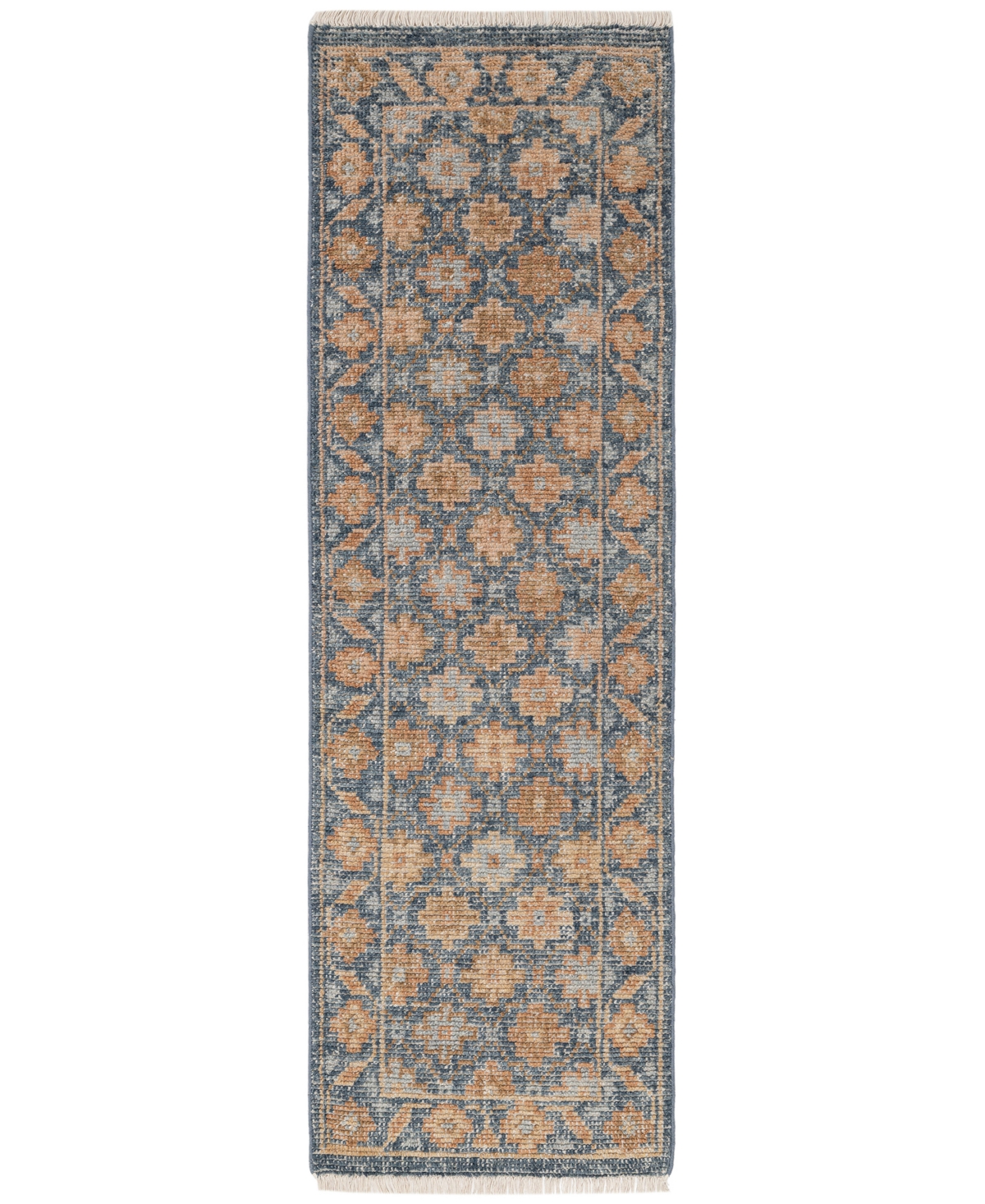 Soraya Updated Traditional Blue Wool Floral Patterned Hand Knotted Rug - 2'6"x8'