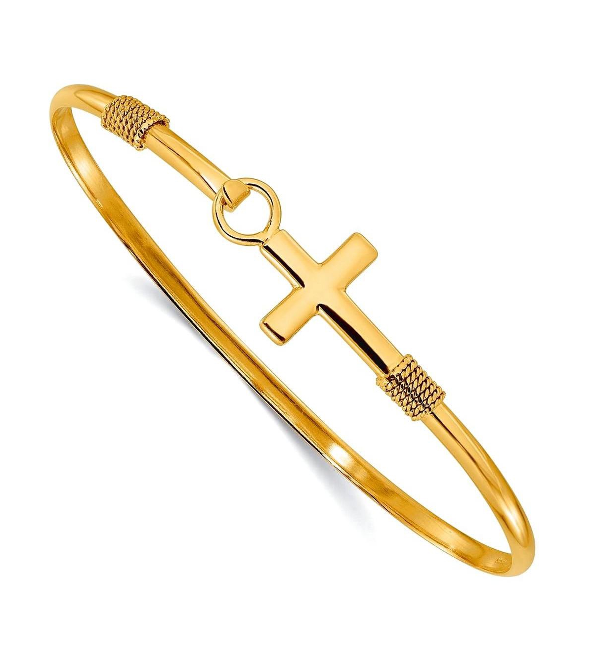 Curata Jewelry Sterling Silver Gold-Tone Cross Bangle - Yellow gold