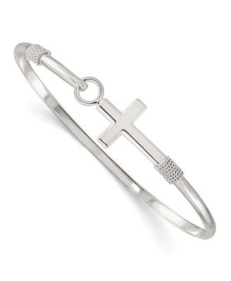 925 Sterling Silver Rhodium or Gold-Flashed 7 Inch Sideways Cross Bangle