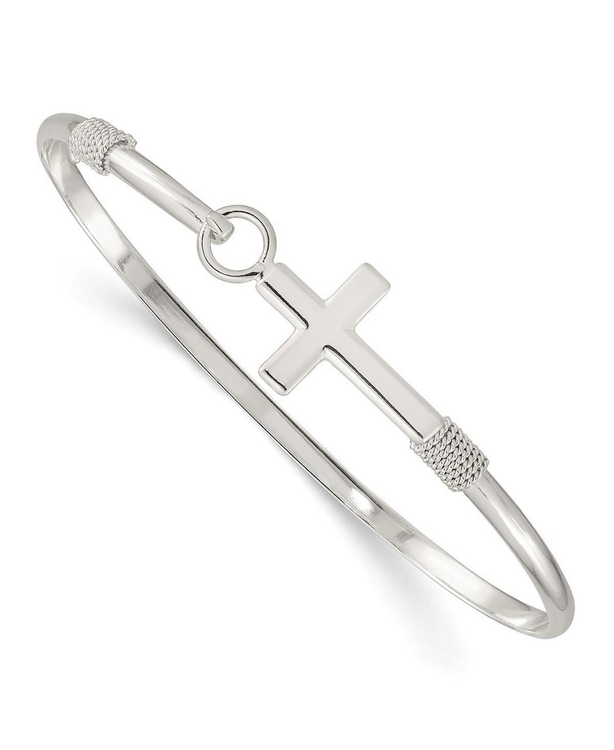 Curata Jewelry Sterling Silver Polished Cross Pendant Bangle Bracelet
