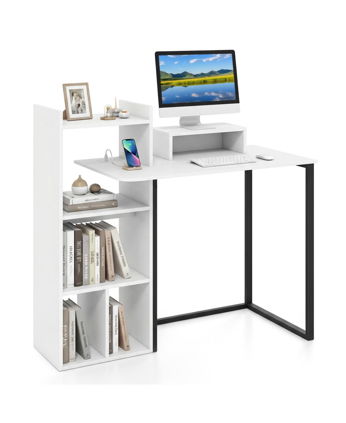 Mecale 43.5" Computer Desk with Charging Station and Ergonomic Monitor Stand