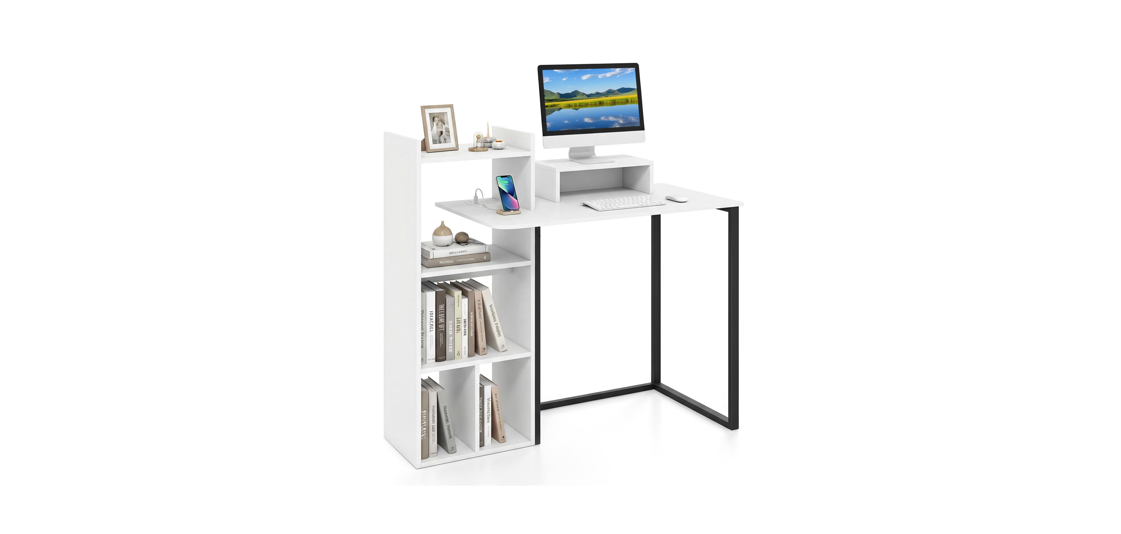 Mecale 43.5" Computer Desk with Charging Station and Ergonomic Monitor Stand