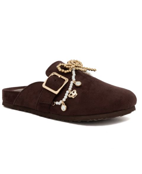 Женские сабо Juicy Couture Docile Embellished Round-Toe, цвет: Шоколадный