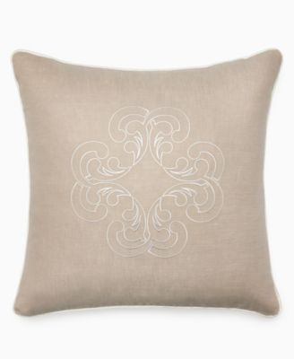 Embroidered Linen Piped Edges Decorative Pillow, 20" x 20"